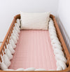 Kit Berço 5 Peças Quadradinho com Bordado Passarinho - Rosa Chá e Linho