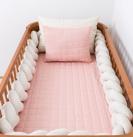 Kit Berço 5 Peças Quadradinho e Retângulo - Rosa Chá 