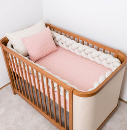 Kit Berço 5 Peças Quadradinho e Retângulo - Rosa Chá 