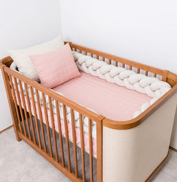 Kit Berço 5 Peças Quadradinho e Retângulo - Rosa Chá 