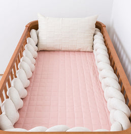 Kit Berço 5 Peças Quadradinho e Retângulo - Rosa Chá 