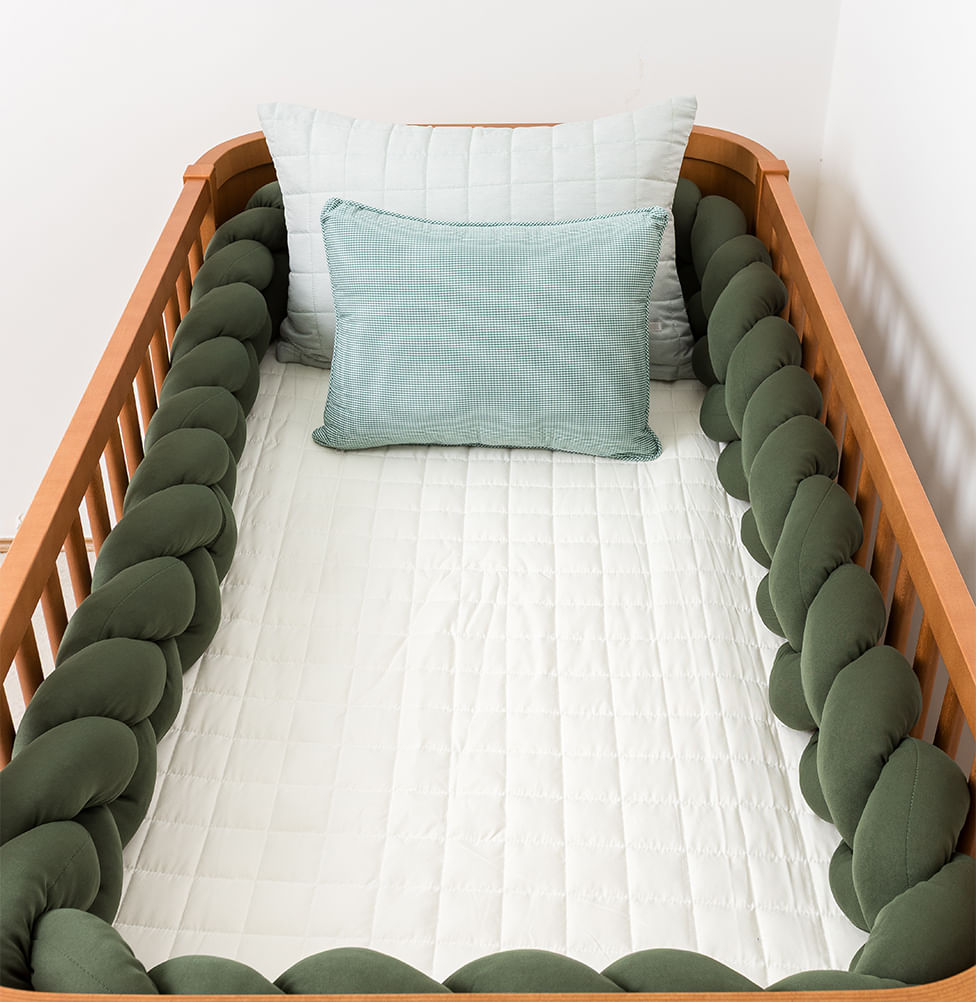 Kit Berço 5 Peças Quadradinho Xadrez - Cru e Verde