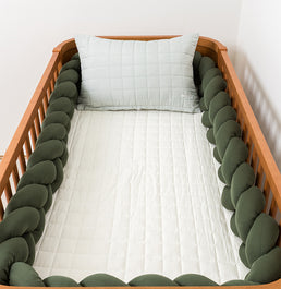 Kit Berço 5 Peças Quadradinho Xadrez - Cru e Verde