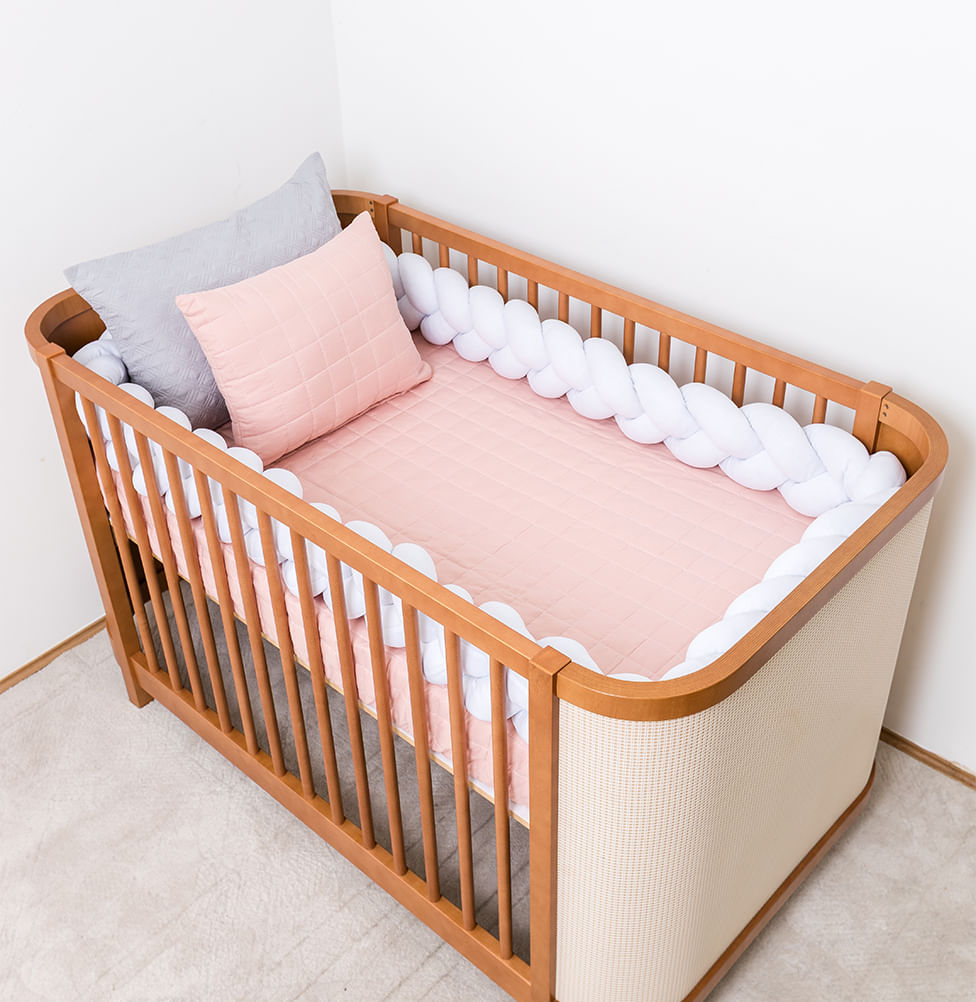 Kit Berço 5 Peças Quadradinho e Losango - Rosa Chá 