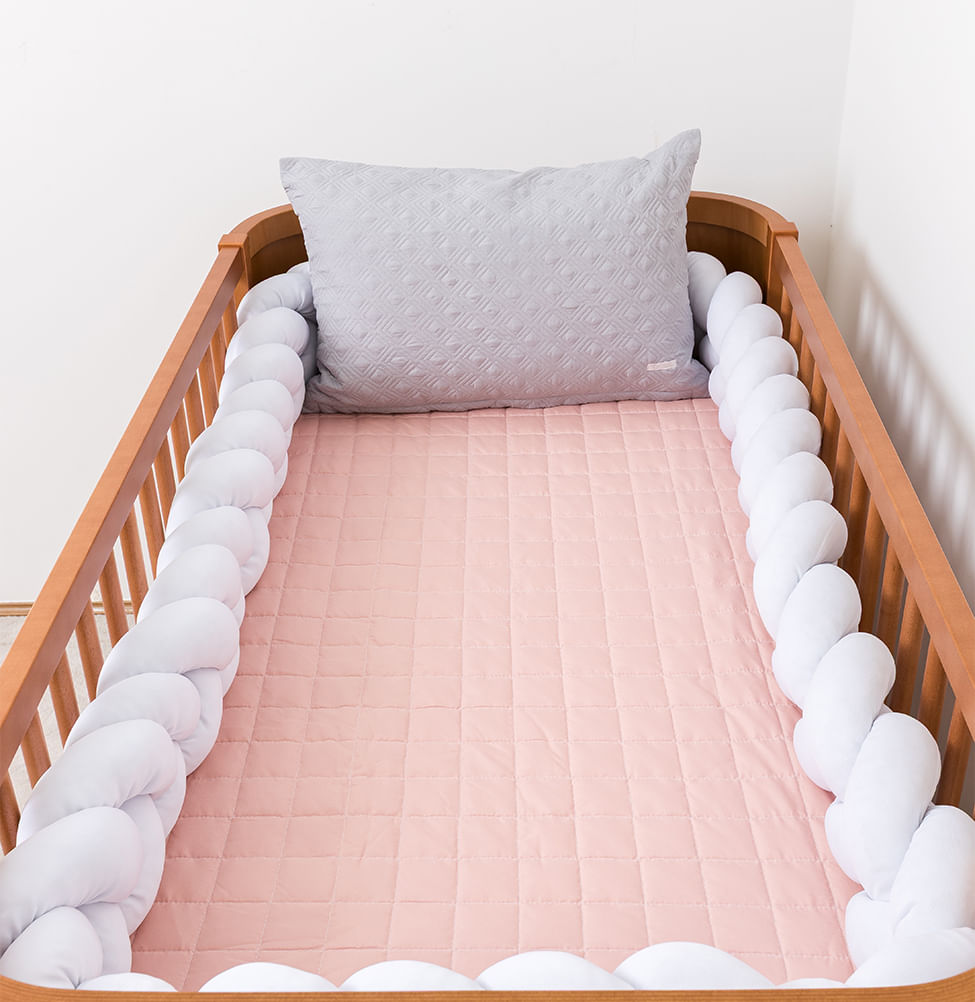 Kit Berço 5 Peças Quadradinho e Losango - Rosa Chá 