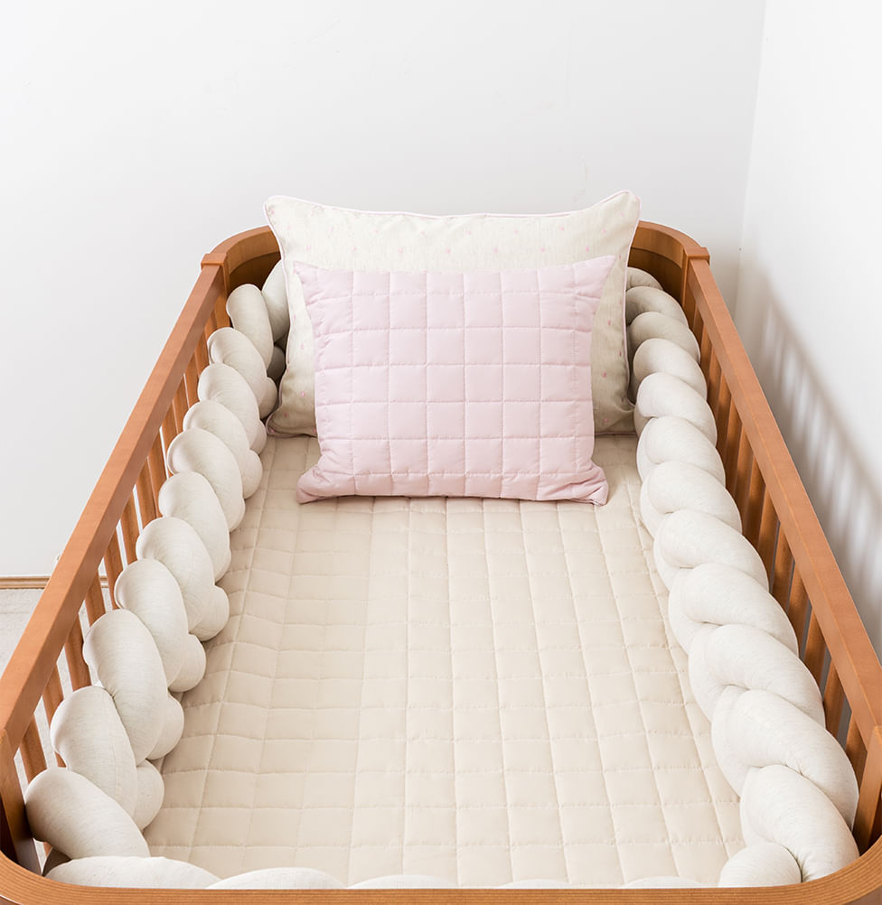 Kit Berço 5 Peças Quadradinho com Bordado Poá - Bege