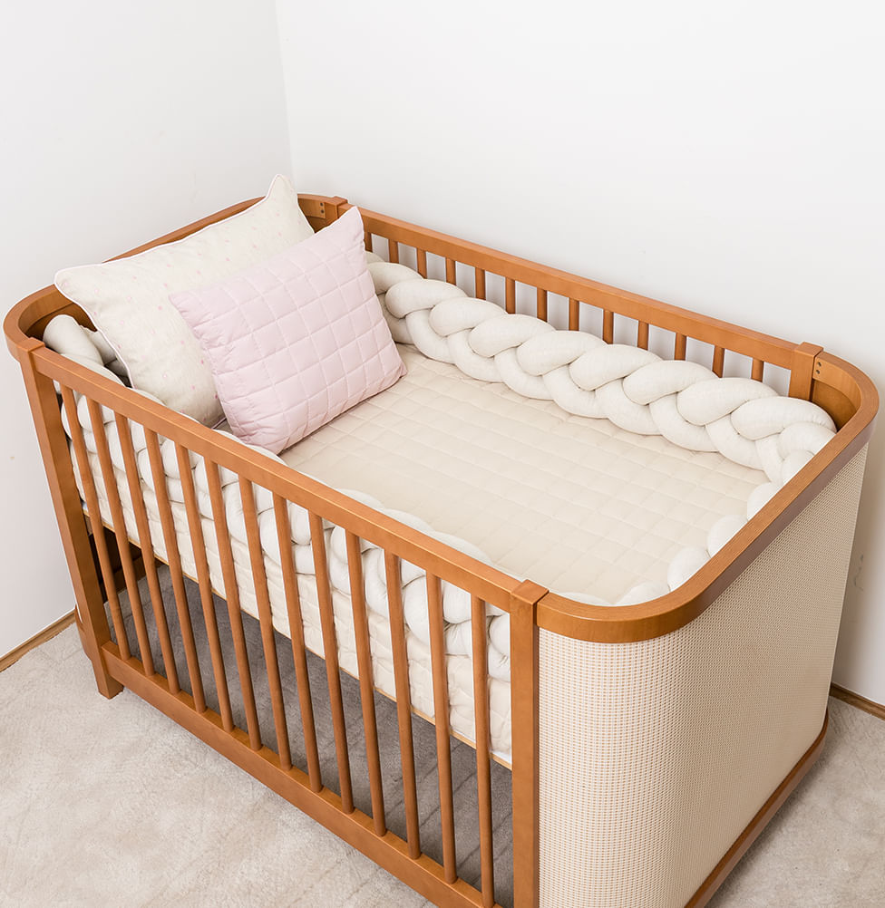 Kit Berço 5 Peças Quadradinho com Bordado Poá - Bege