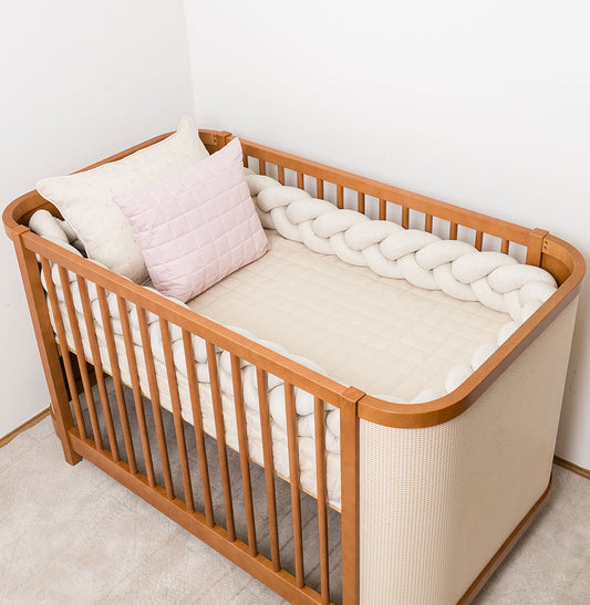 Kit Berço 5 Peças Quadradinho com Bordado Poá - Bege