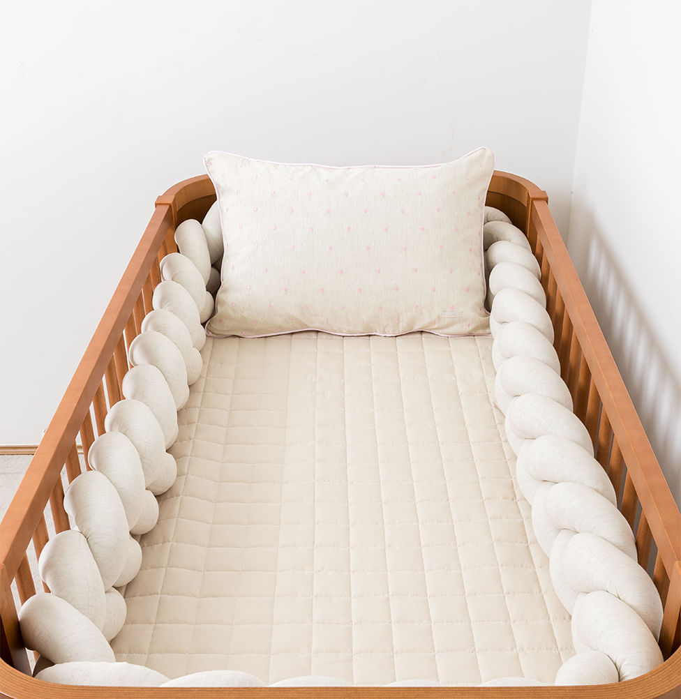 Kit Berço 5 Peças Quadradinho com Bordado Poá - Bege