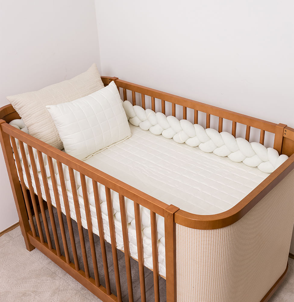 Kit Berço 5 Peças Quadradinho e Retangulo - Cru 