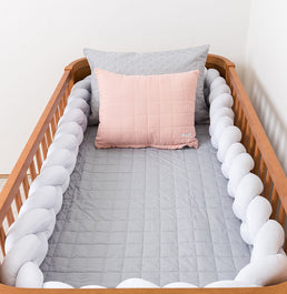 Kit Berço 5 Peças Quadradinho e Losango - Cinza e Rosa