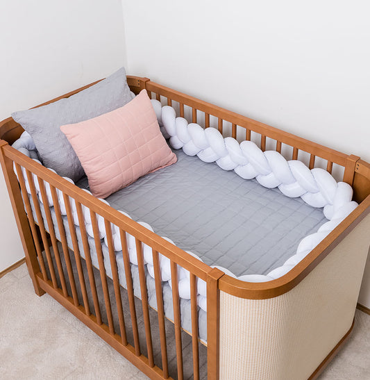 Kit Berço 5 Peças Quadradinho e Losango - Cinza e Rosa