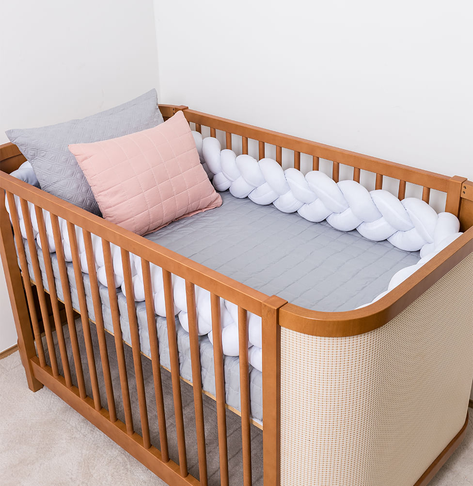 Kit Berço 5 Peças Quadradinho e Losango - Cinza e Rosa