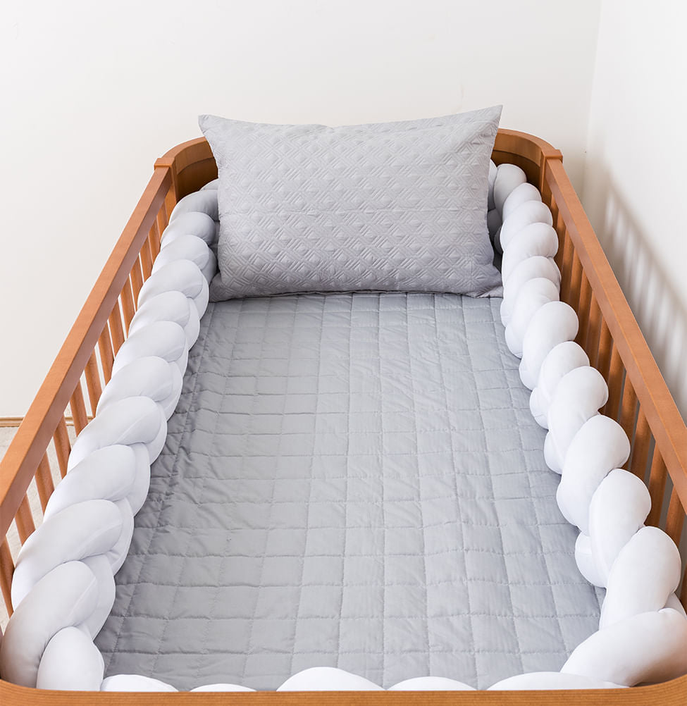 Kit Berço 5 Peças Quadradinho e Losango - Cinza e Rosa