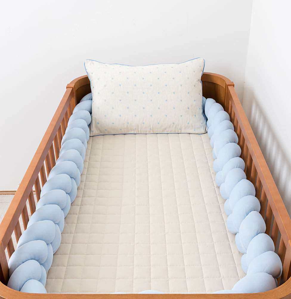 Kit Berço 5 Peças Quadradinho com Bordado Poá - Bege e Azul