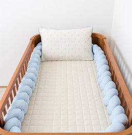 Kit Berço 5 Peças Quadradinho com Bordado Poá - Bege e Azul