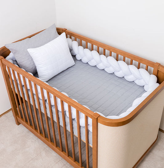 Kit Berço 5 Peças Quadradinho e Losango - Cinza e Branco 