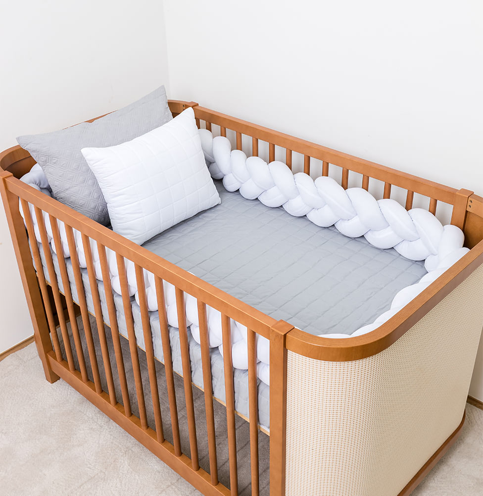 Kit Berço 5 Peças Quadradinho e Losango - Cinza e Branco 