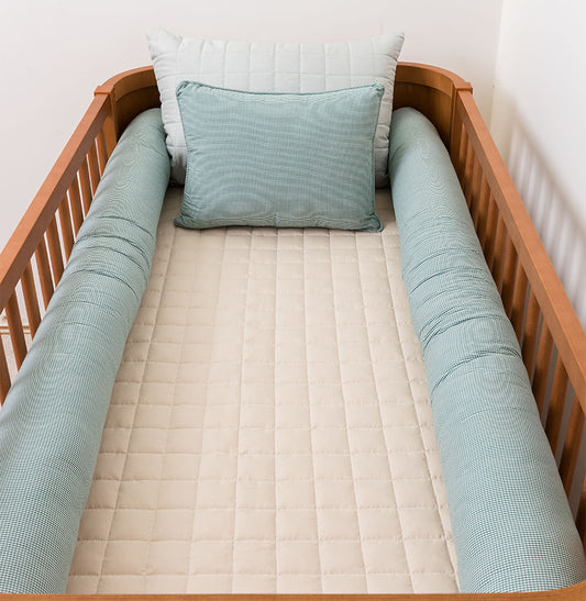 Kit Berço 5 Peças Quadradinho Xadrez - Verde e Bege 