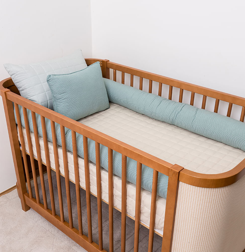 Kit Berço 5 Peças Quadradinho Xadrez - Verde e Bege 