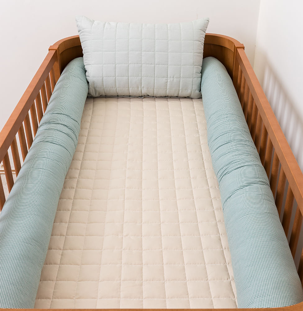 Kit Berço 5 Peças Quadradinho Xadrez - Verde e Bege 