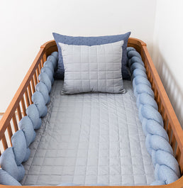 Kit Berço 5 Peças Quadradinho e Losango - Cinza e Azul