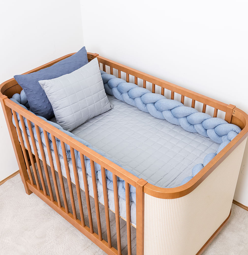 Kit Berço 5 Peças Quadradinho e Losango - Cinza e Azul