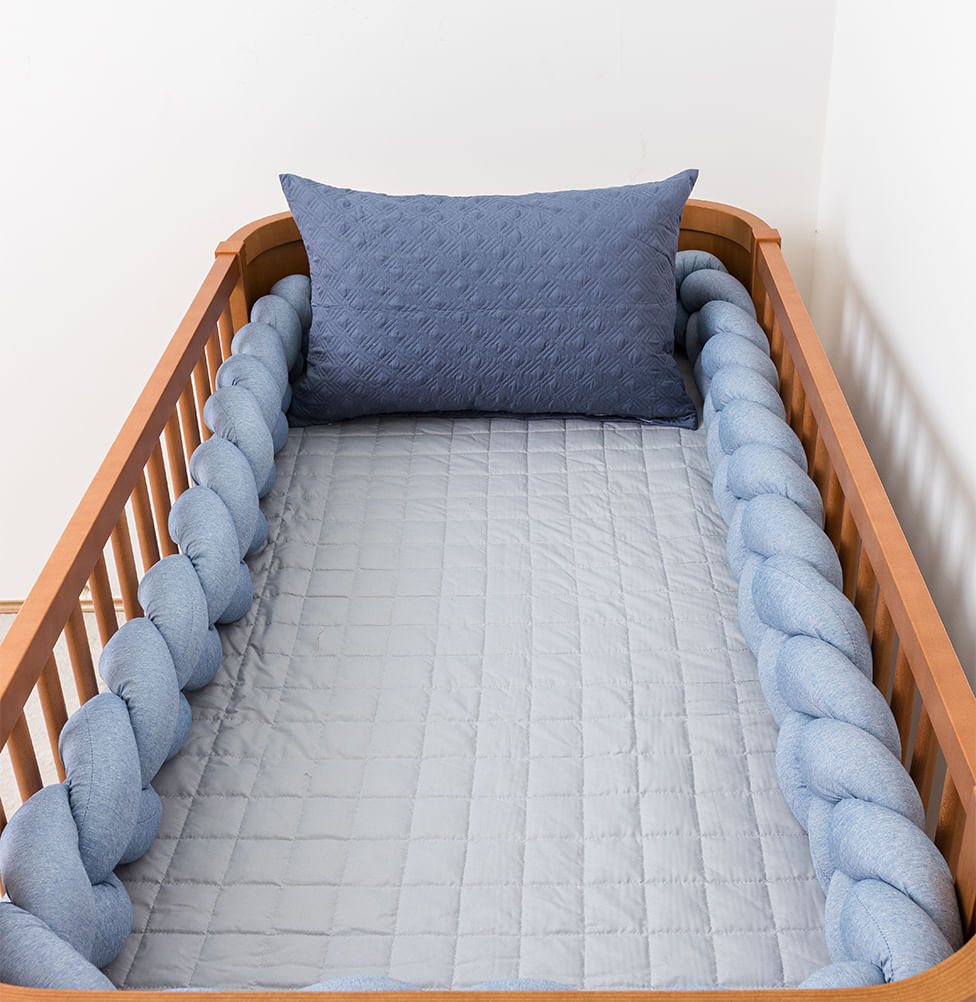 Kit Berço 5 Peças Quadradinho e Losango - Cinza e Azul