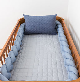 Kit Berço 5 Peças Quadradinho e Losango - Cinza e Azul