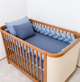 Kit Berço 5 Peças Quadradinho - Azul Jeans e Azul Mescla