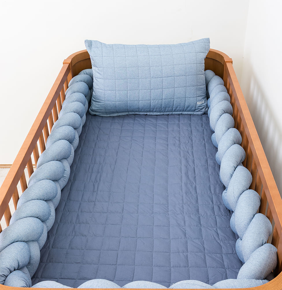 Kit Berço 5 Peças Quadradinho - Azul Jeans e Azul Mescla