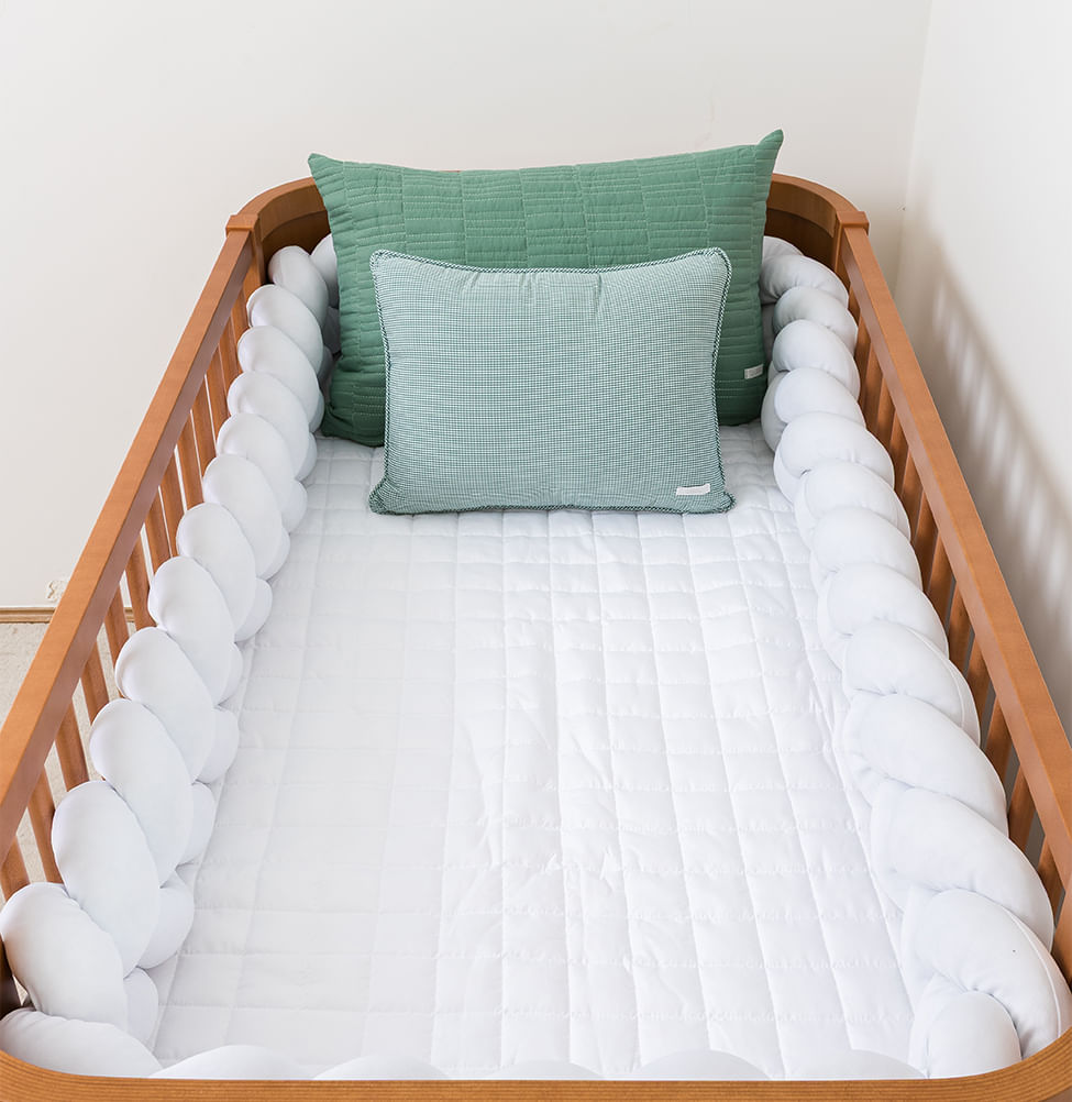 Kit Berço 5 Peças Quadradinho e Retangulo Xadrez - Branco e Verde  