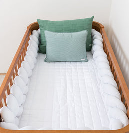 Kit Berço 5 Peças Quadradinho e Retangulo Xadrez - Branco e Verde  