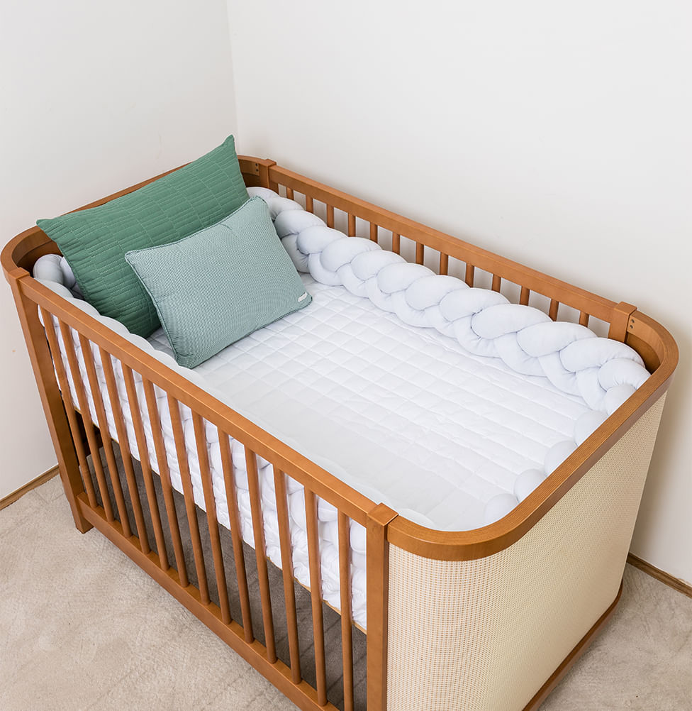 Kit Berço 5 Peças Quadradinho e Retangulo Xadrez - Branco e Verde  