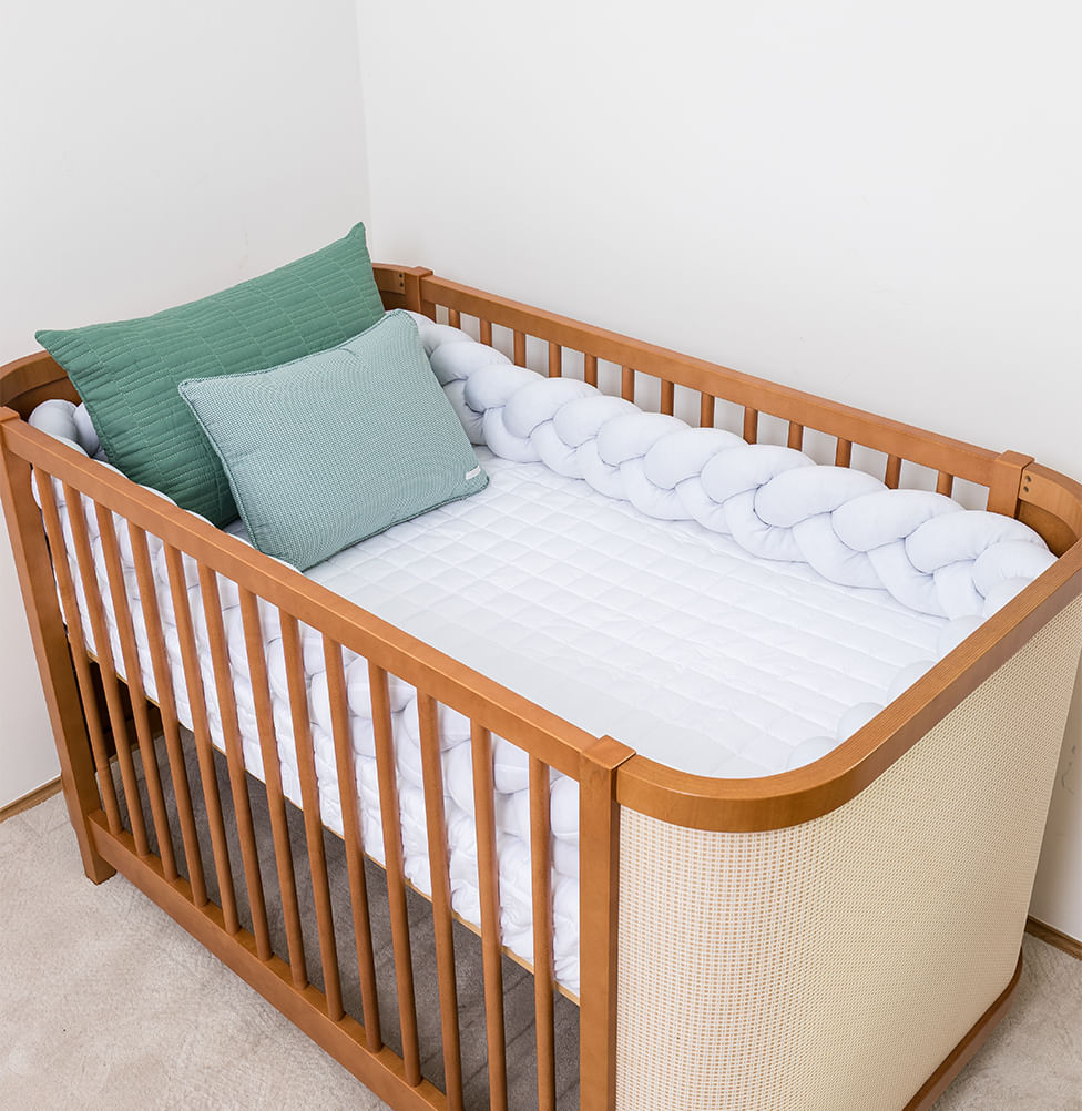 Kit Berço 5 Peças Quadradinho e Retangulo Xadrez - Branco e Verde  