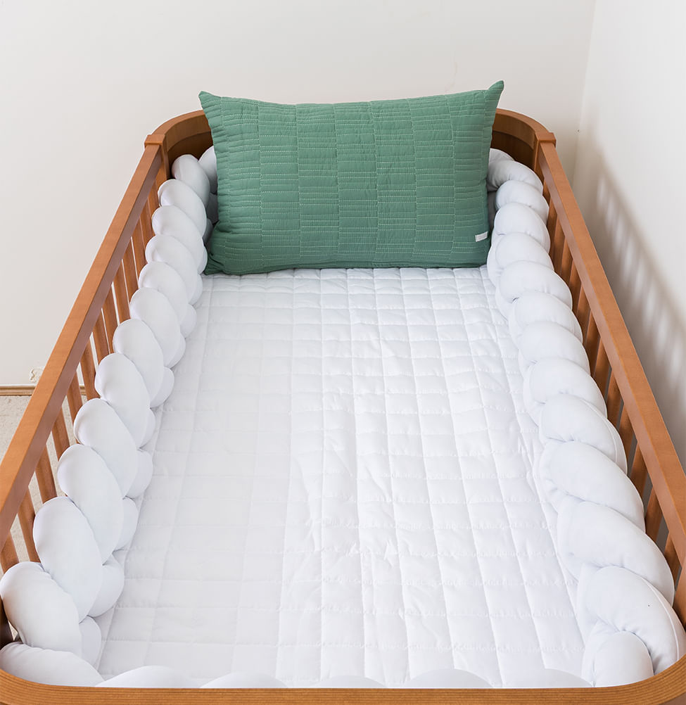 Kit Berço 5 Peças Quadradinho e Retangulo Xadrez - Branco e Verde  