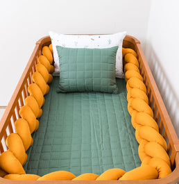Kit Berço 5 Peças Quadradinho com Bordado Ramos - Verde Seco 