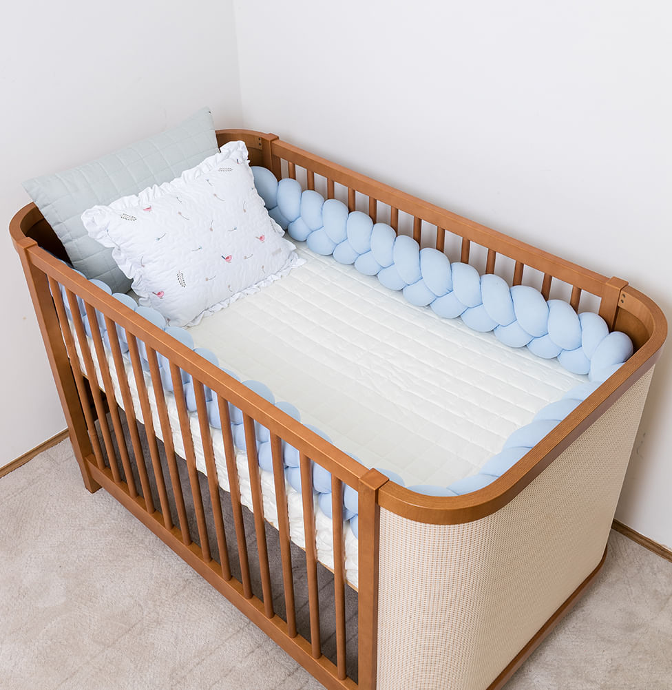 Kit Berço 5 Peças Quadradinho com Bordado Passarinho Poá Candy