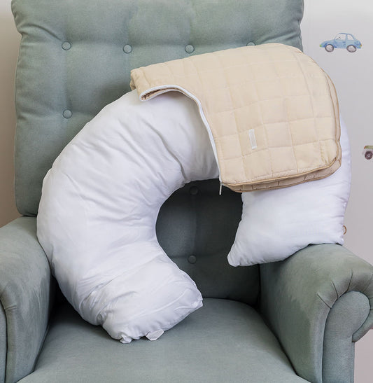 Capa Para Almofada de Amamentação Quadradinho Bege