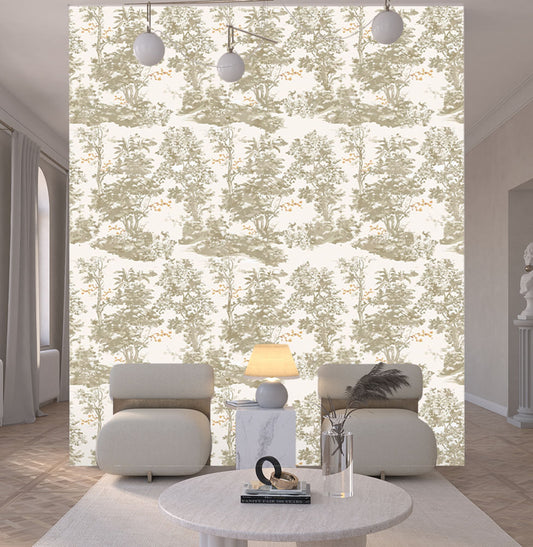 Papel de Parede Bosque Aquarela Bege - Mural