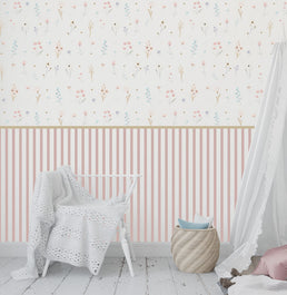 Papel de Parede Infantil Floral com Listras Candy - Mural 