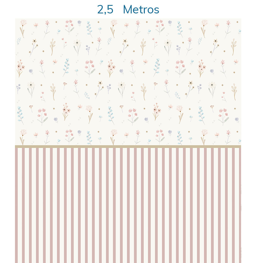 Papel de Parede Infantil Floral com Listras Candy - Mural 