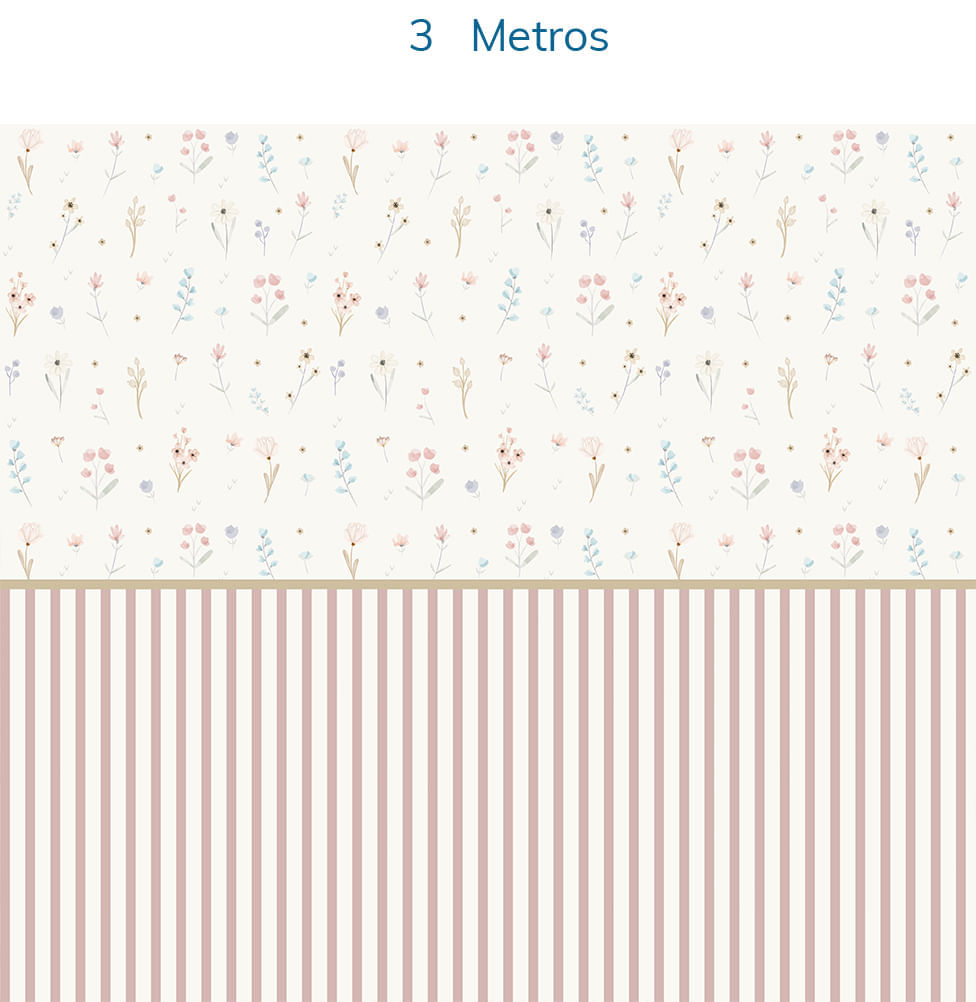 Papel de Parede Infantil Floral com Listras Candy - Mural 