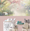 Papel de Parede Infantil Lago Encantado das Fadas com Lambri Rosa - Mural