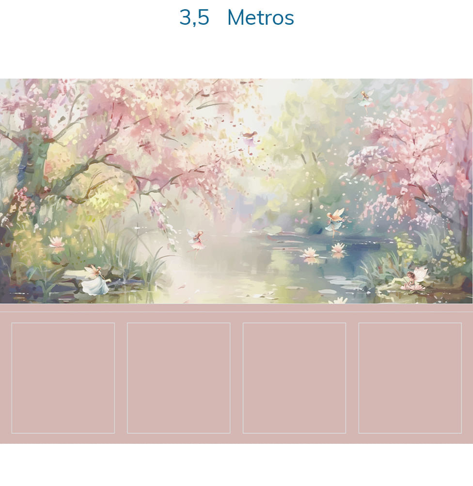 Papel de Parede Infantil Lago Encantado das Fadas com Lambri Rosa - Mural