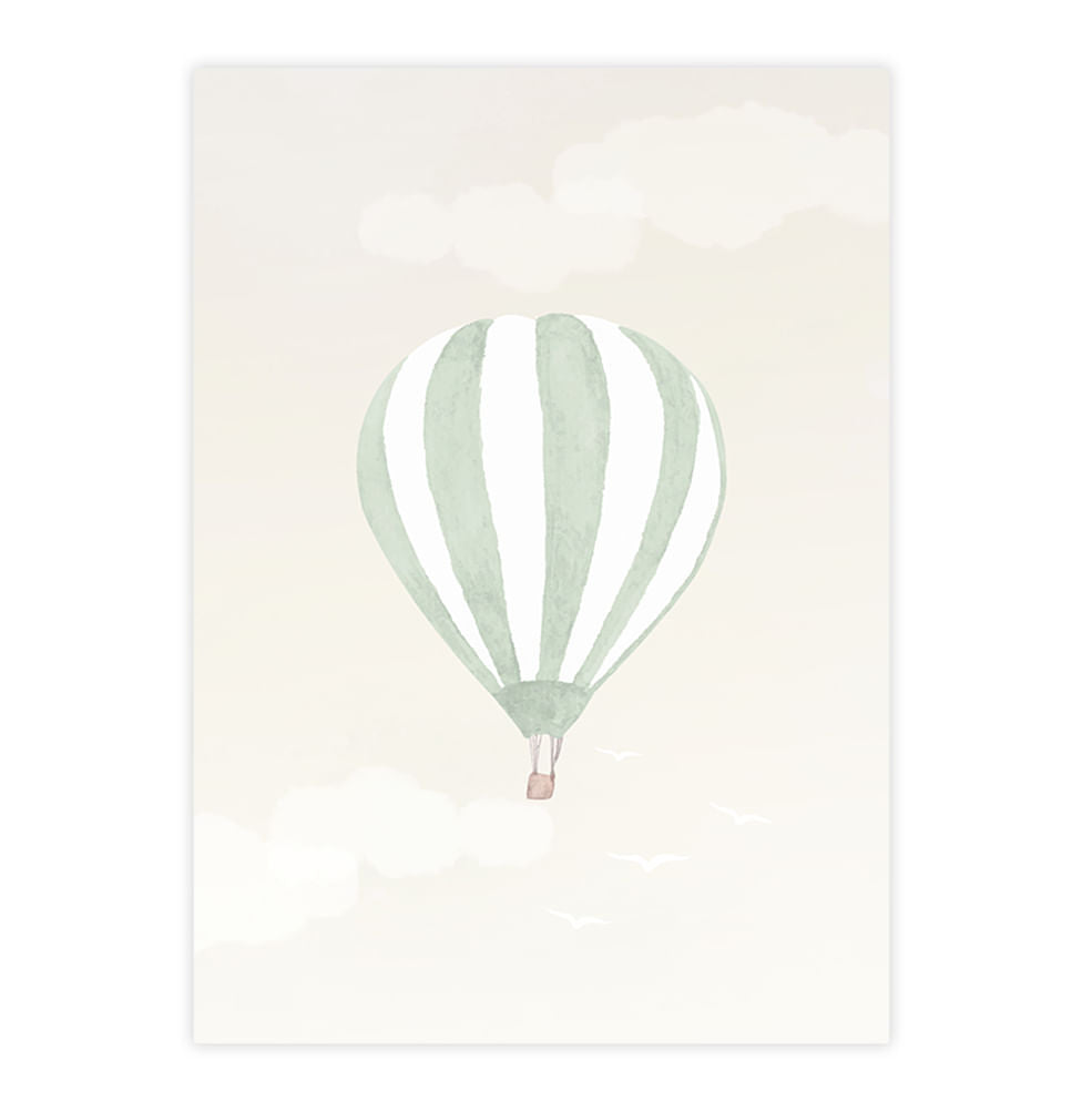 Quadro Infantil Balão no Céu Verde - Vertical