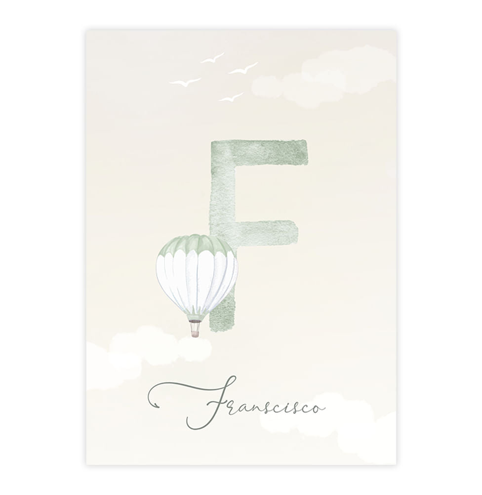 Quadro Infantil Inicial com Balão Verde - Vertical 