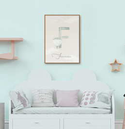 Quadro Infantil Inicial com Balão Verde - Vertical 