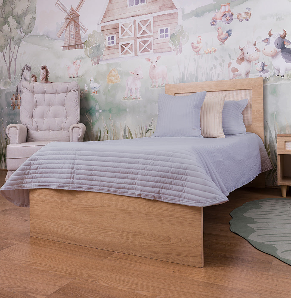 Kit Colcha Solteiro Listra Cinza - 2 Peças