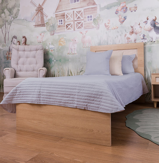 Kit Colcha Solteiro Listra Cinza - 2 Peças